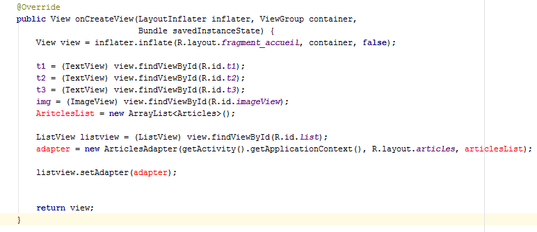 android Cannot Resolve Symbol ArrayList on OncreateView (fragment) Stack Overflow