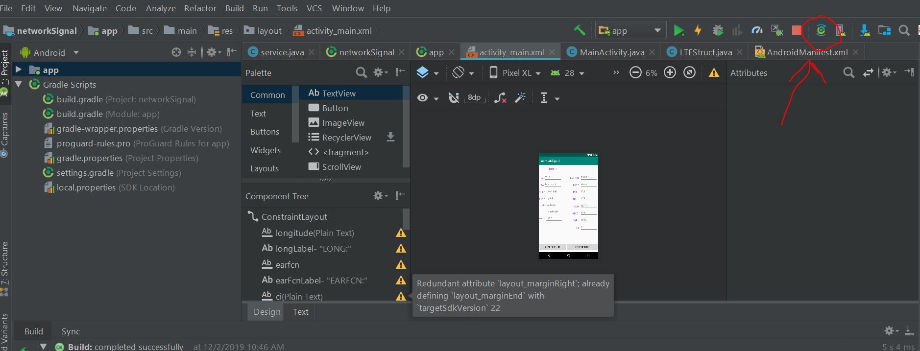 android Grey screen showing up on layout xml after switching to