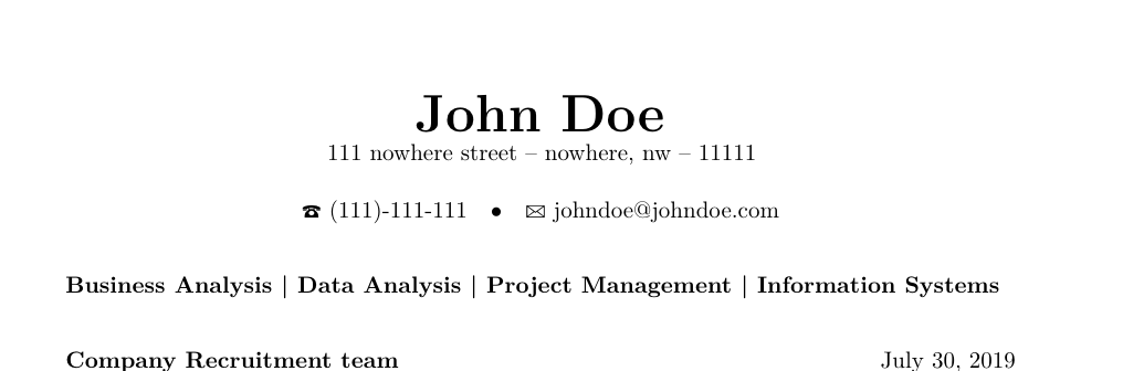 moderncv How to move name, address, phone, email to the middle and