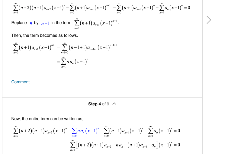 recurrence relations Changing the Index of Summation for Second Order