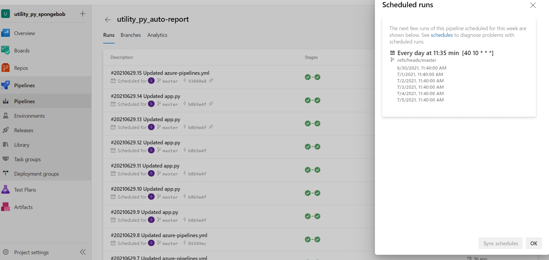 Scheduling only a script to run periodically on Azure Pipeline Stack