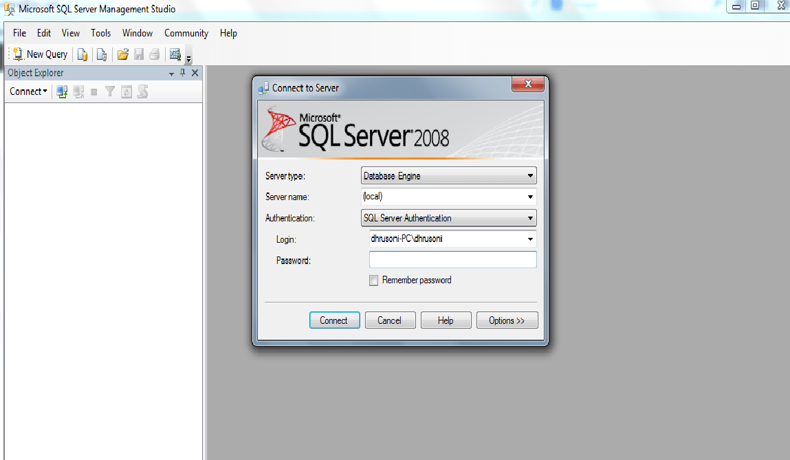 SQL Server 2008 Management Studio username and password Stack Overflow