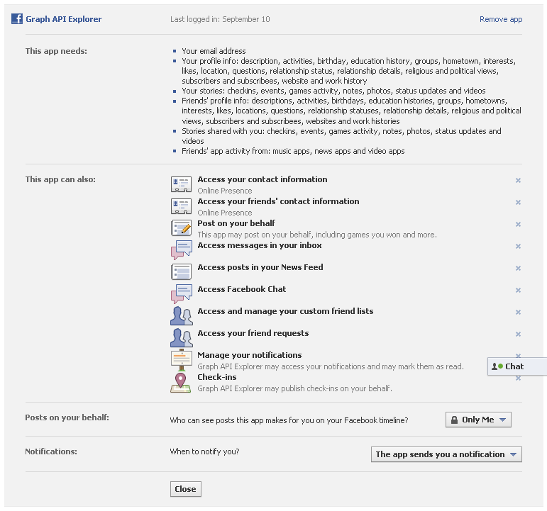 facebook How to get the “Posts on your behalf” setting of an app by