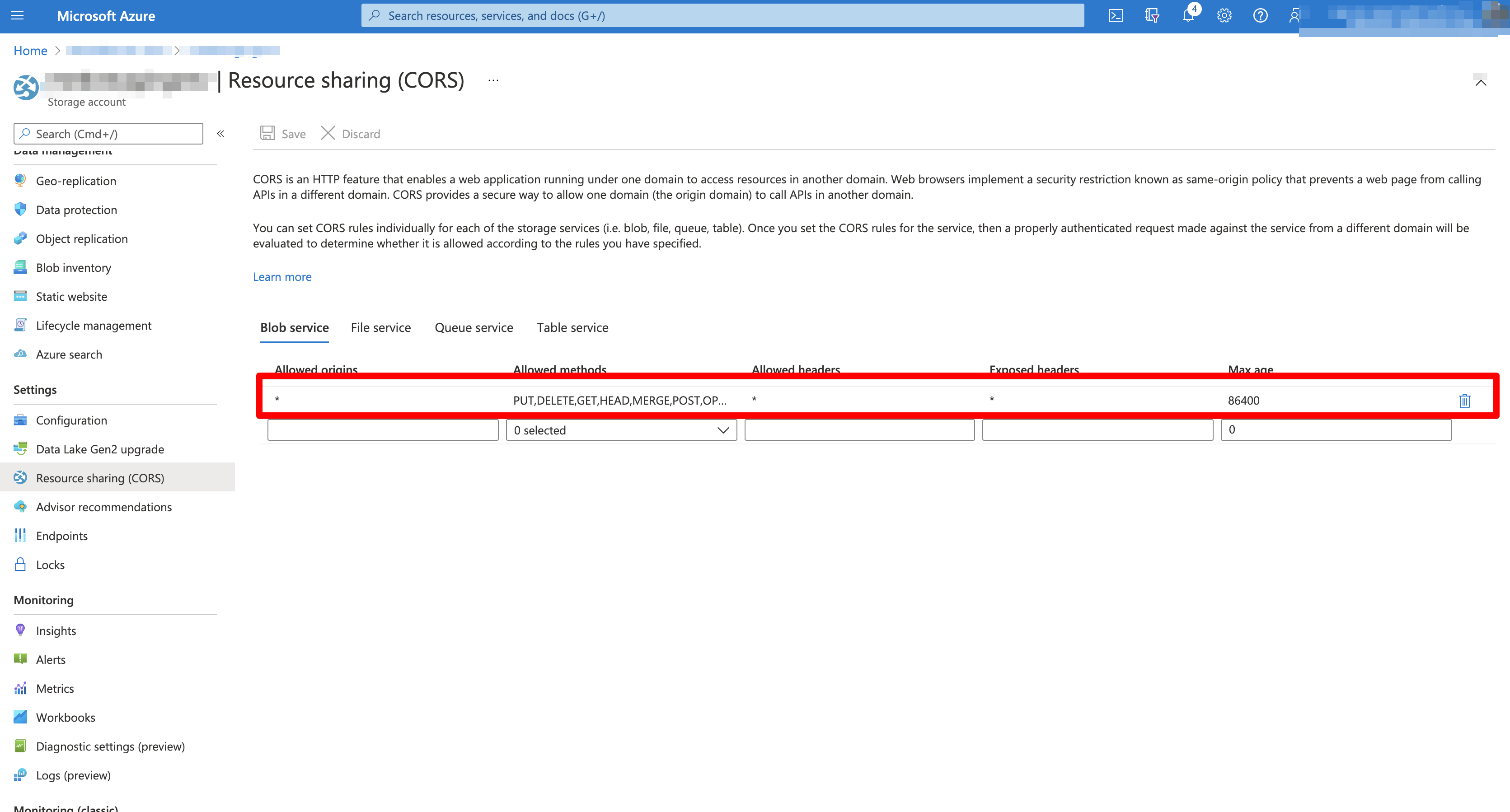 angularjs Enable CORS for azure blob storage Stack Overflow