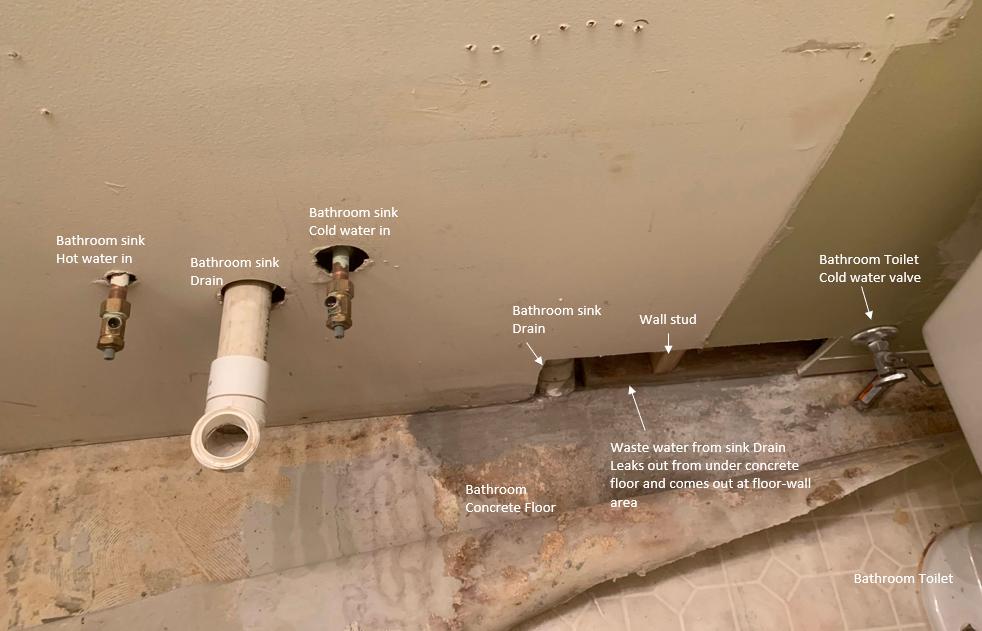 plumbing Bathroom sink drain leak from under concrete floor Home