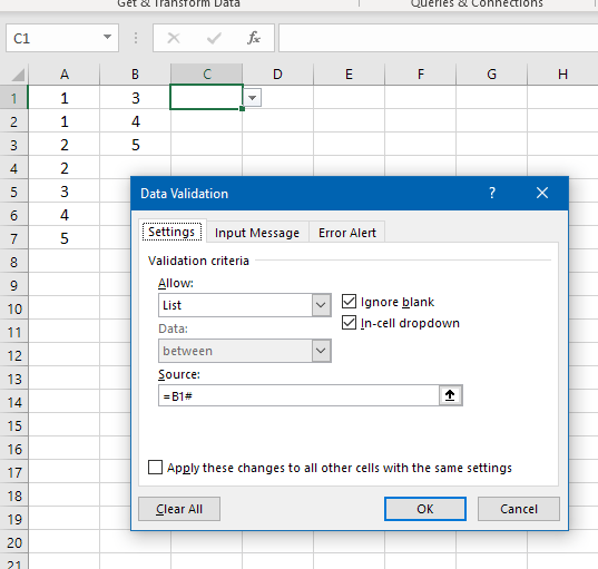 Reference result from Excel Filter function to be used in dropdown