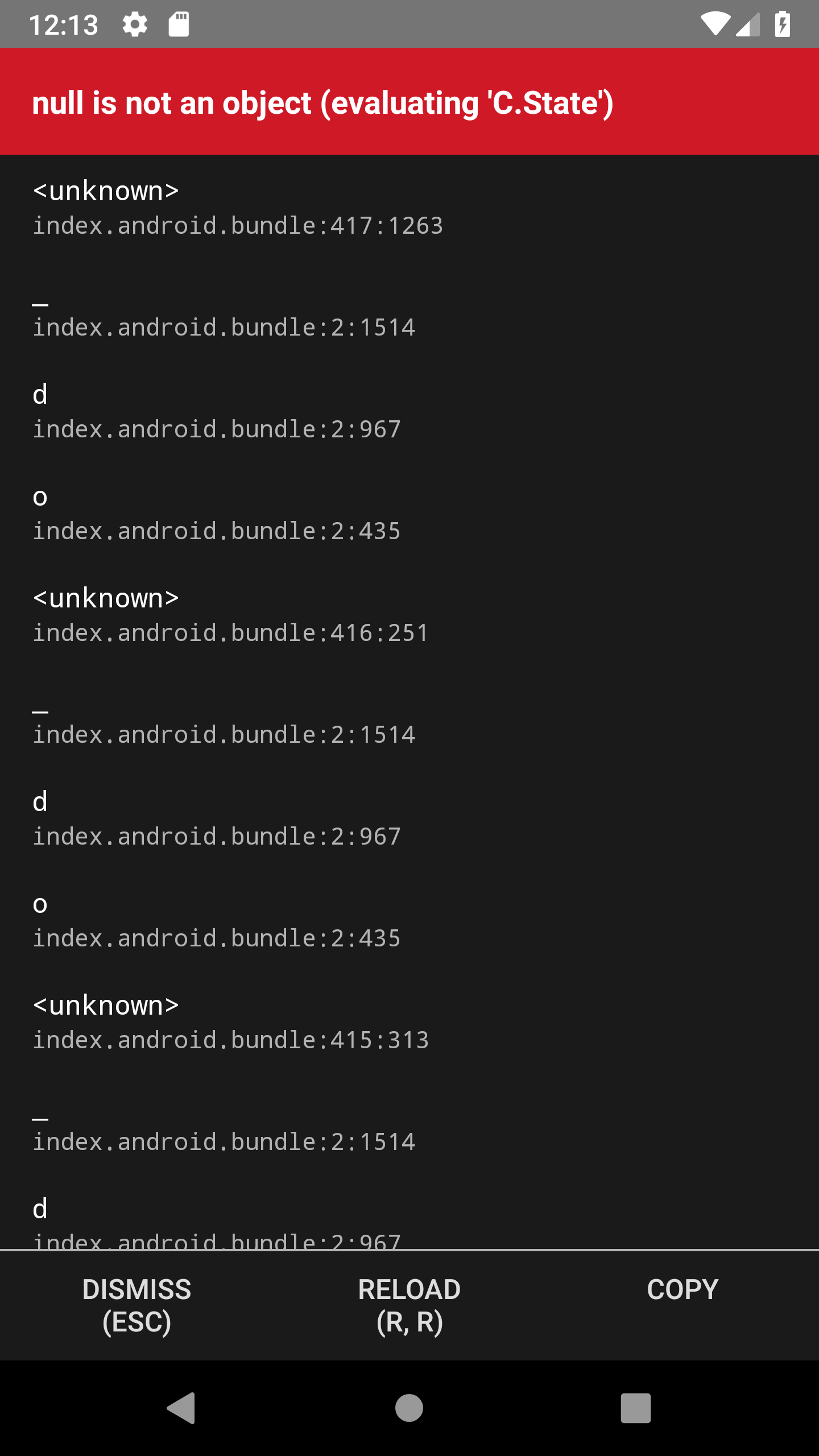 reactjs Error null is not an object (evaluating 'C