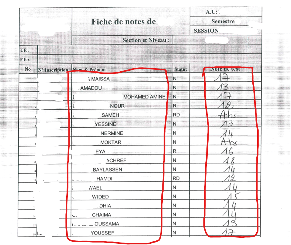 opencv How can I extract names and handwritten numbers from images