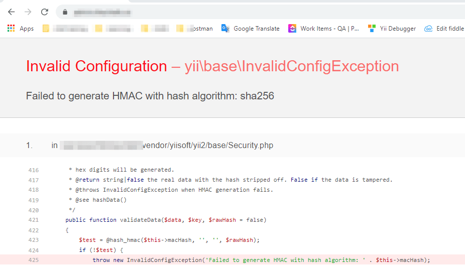 yii2 Failed to generate HMAC with hash sha256 in Yii