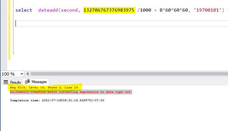 sql Arithmetic overflow error converting expression to data type int