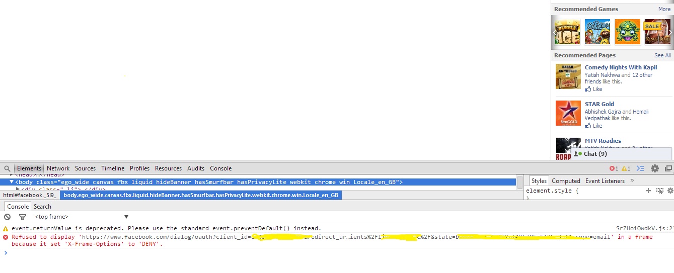 php Facebook App Error forbidden by XFrameOptions