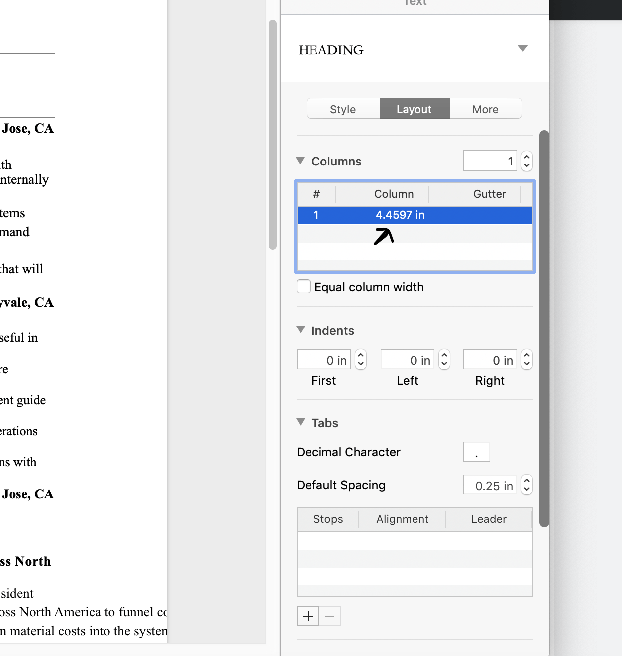 pages I followed up the instructions to extend the column width and it reverts the number