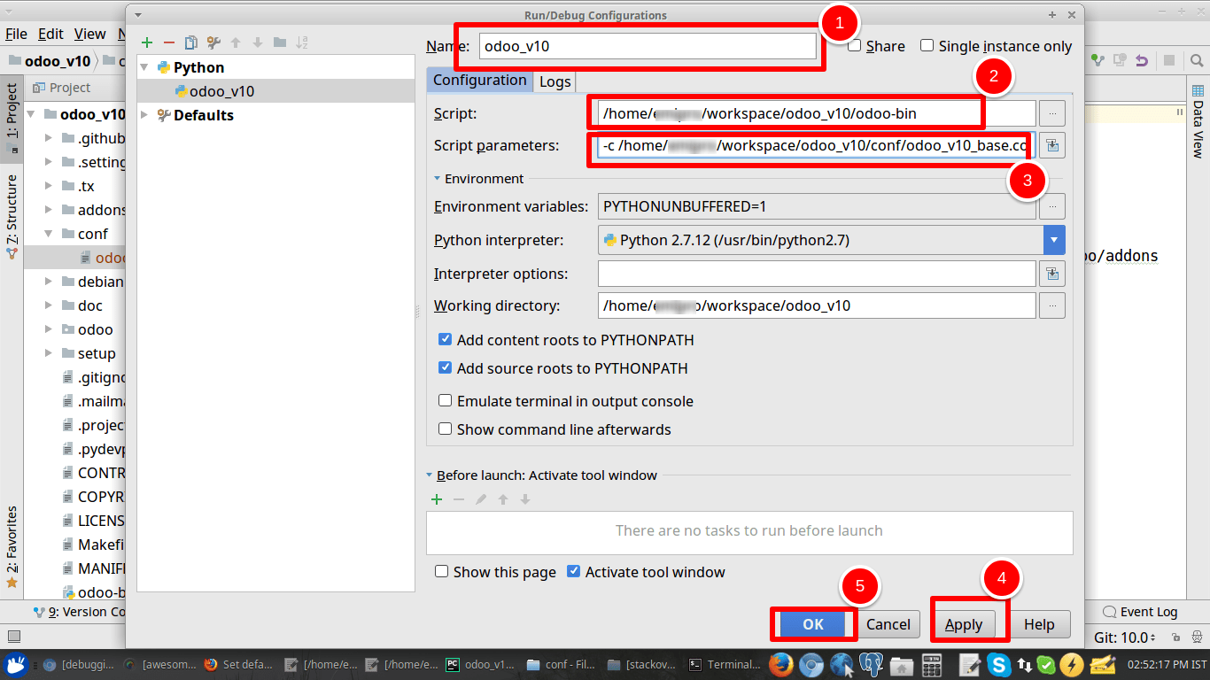 python How to Run and Debug Odoo using PyCharm in Ubuntu? Stack