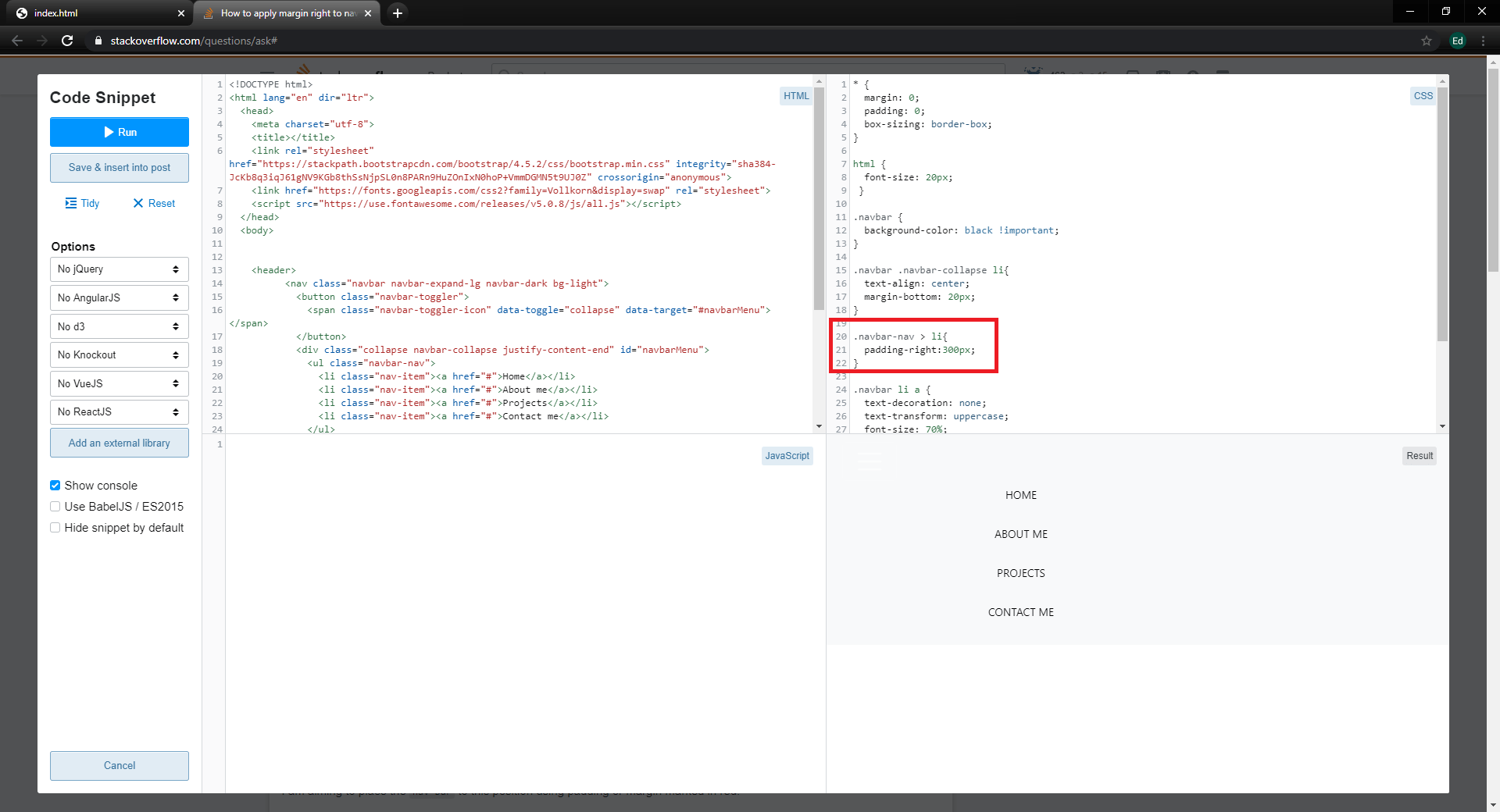 html How to apply margin right to nav bar not affecting the navbar collapse using Bootstrap