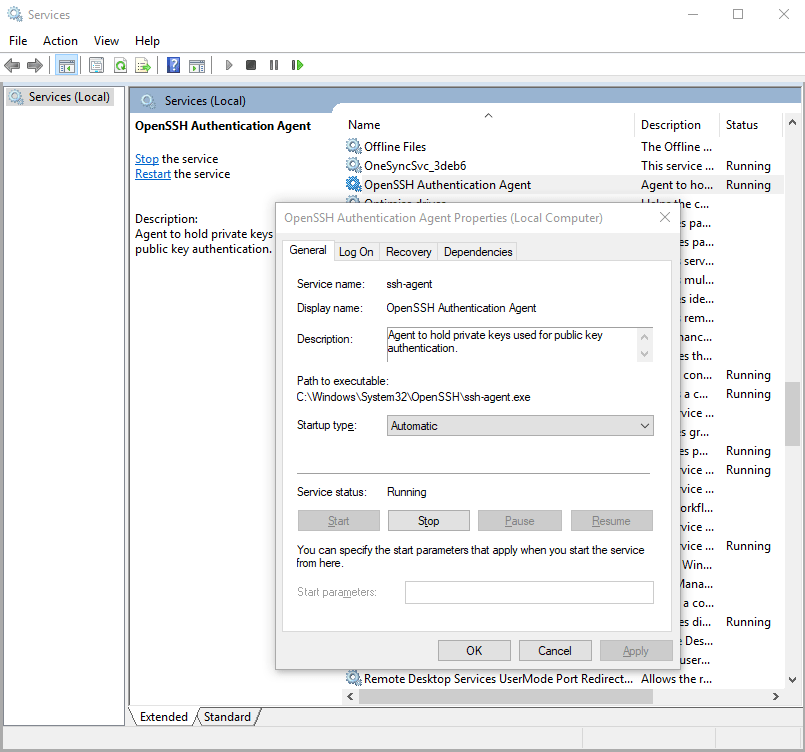 Starting sshagent on Windows 10 fails "unable to start sshagent