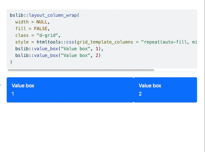html How to use gridcolumn CSS property with bsliblayout_column