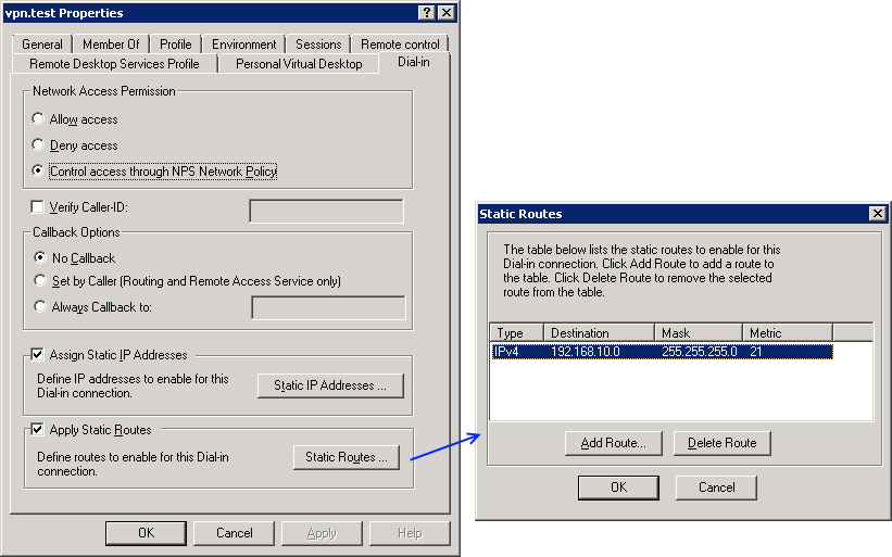 Static routes for VPN clients not working in Windows Server 2008 R2