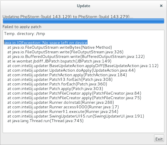 intellij idea PHPStorm EAP update on Debian java.io.IOException No