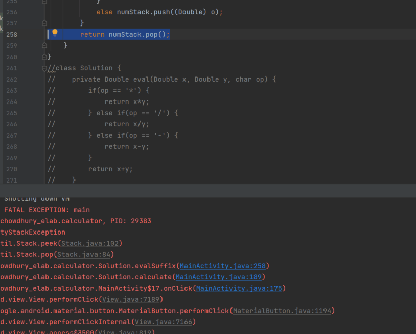 mobile Android Studio Java infix to postfix calculations decimal