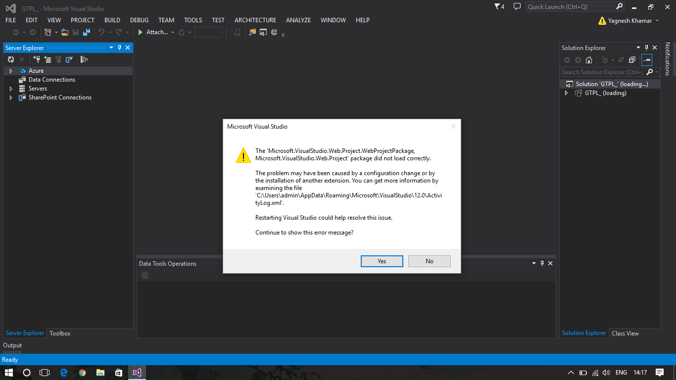 c since last update of my Visual Studio 2013 I get this error How