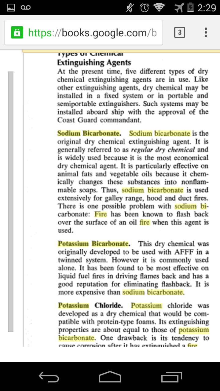 chemistry Potassium vs sodium bicarbonate in fire fighting