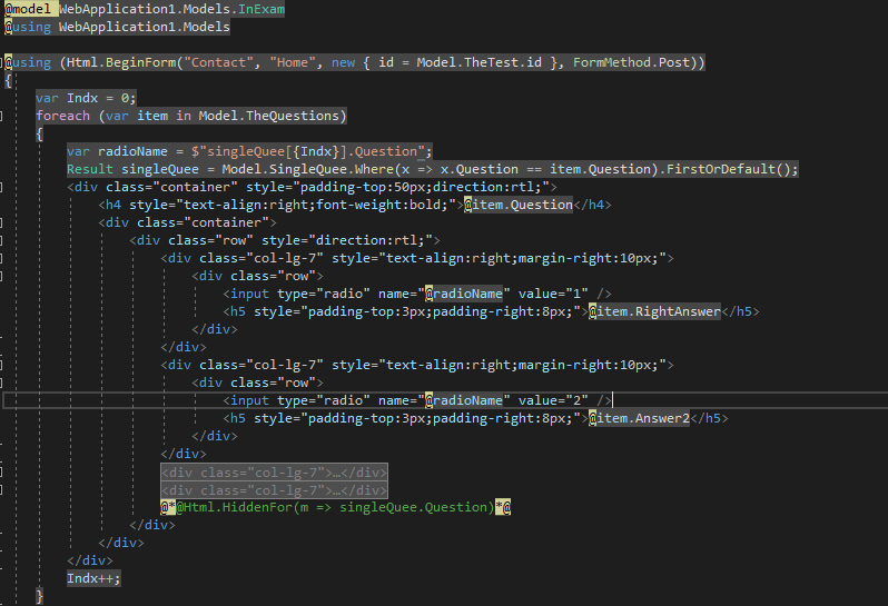 c 5.0 How can i pass multiple radio button values to controller in