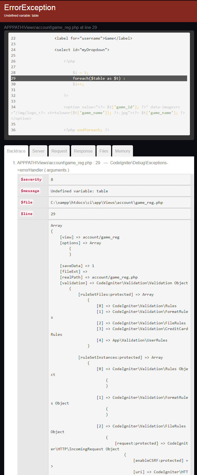 Codeigniter 4 ErrorException Undefined variable table Stack Overflow