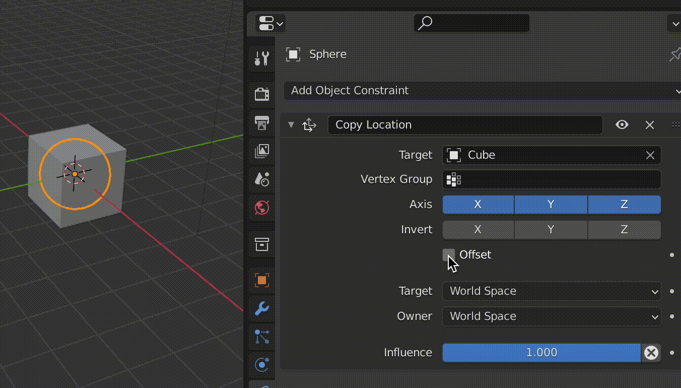 constraints Blender copy the location of an object depending on where