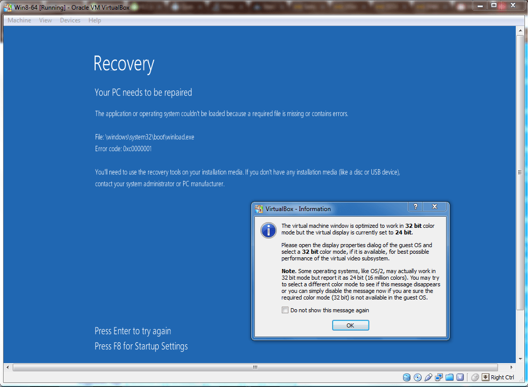 Installing Windows 8 on virtual machine giving error Super User