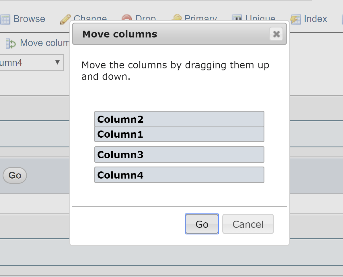MySQL rearranging order of columns with phpmyadmin Gang of Coders