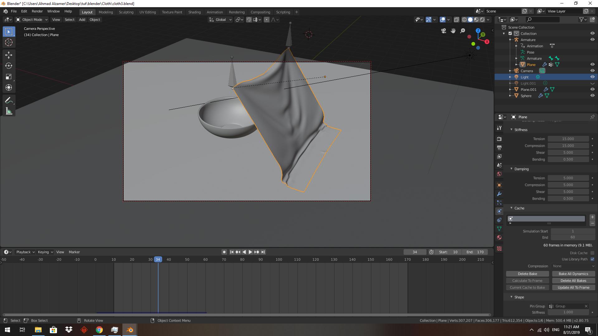 how to simulate cloth dragging on collision surface in blender 2.8