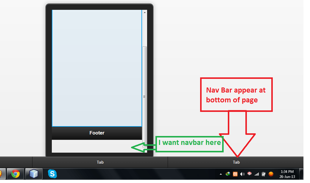 dom How to add Jquery Mobile navbar within a div (part of page) not