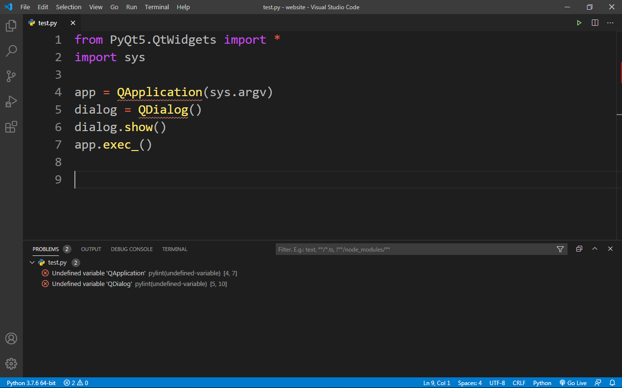 python Undefined variable 'QApplication' & Undefined variable