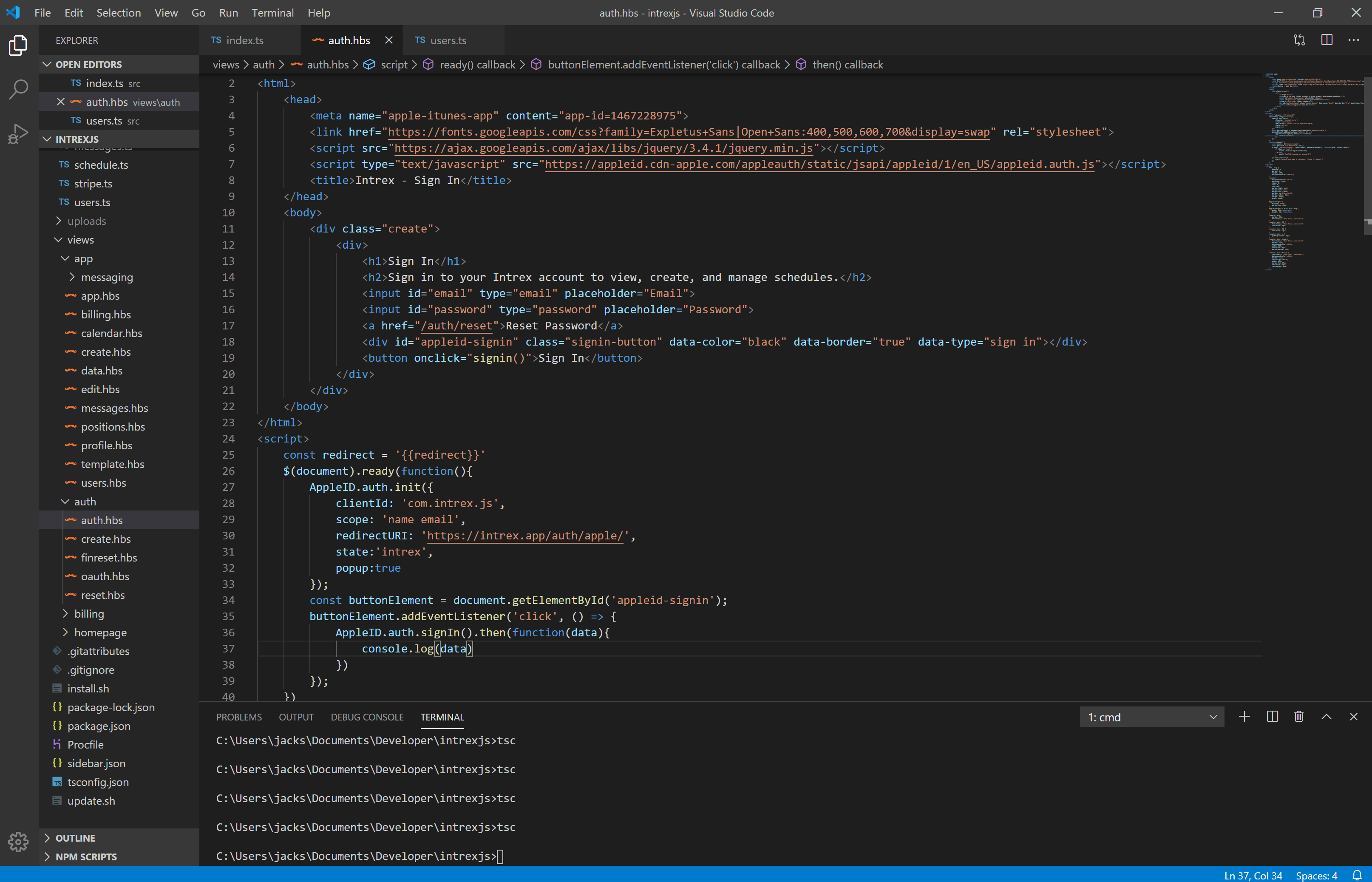 javascript Sign In With Apple JS returns 'invalid_request Invalid