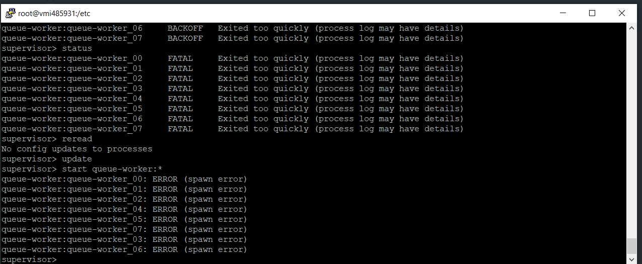 Laravel 5.1 queueworkerqueueworker_00 ERROR (spawn error) Laravel