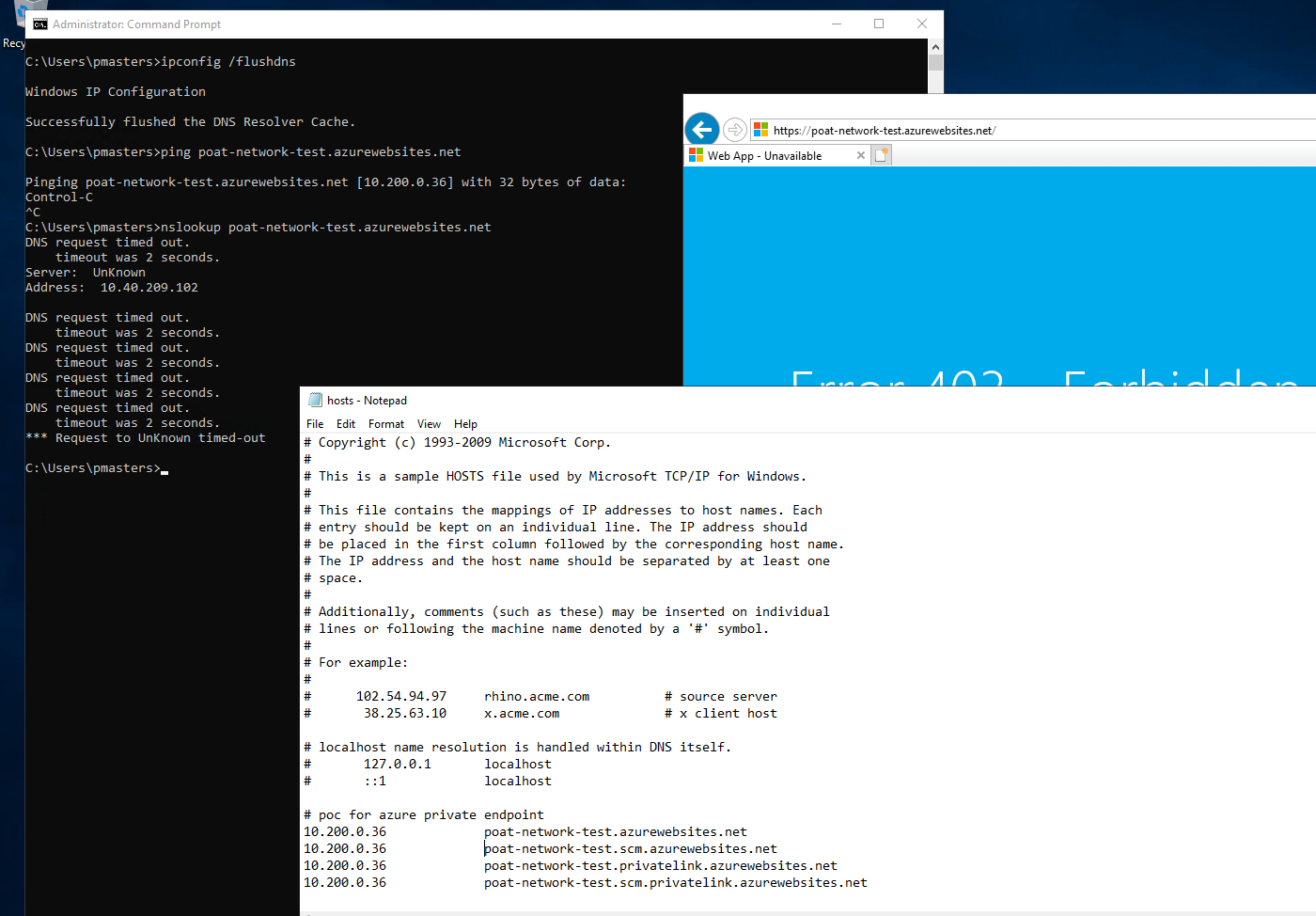 azure App Service Private Endpoint with Custom Domains gives Error
