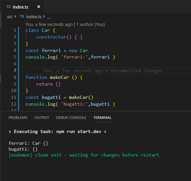 javascript Show Class name before object in console.log from factory