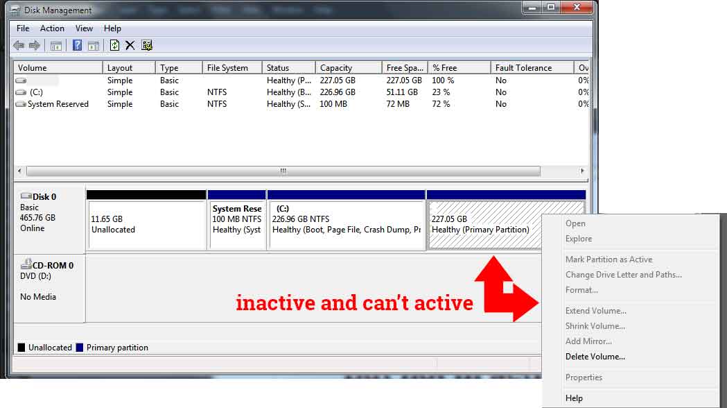 windows My primary partition is inactive but "healthy" Super User