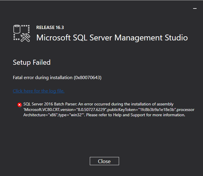 ssms Error installing Microsoft SQL Server Management Studio/MS SQL