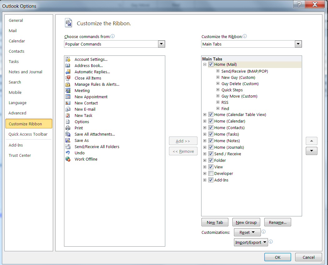 windows 7 When Outlook 2010 opens, it defaults to Send / Receive tab