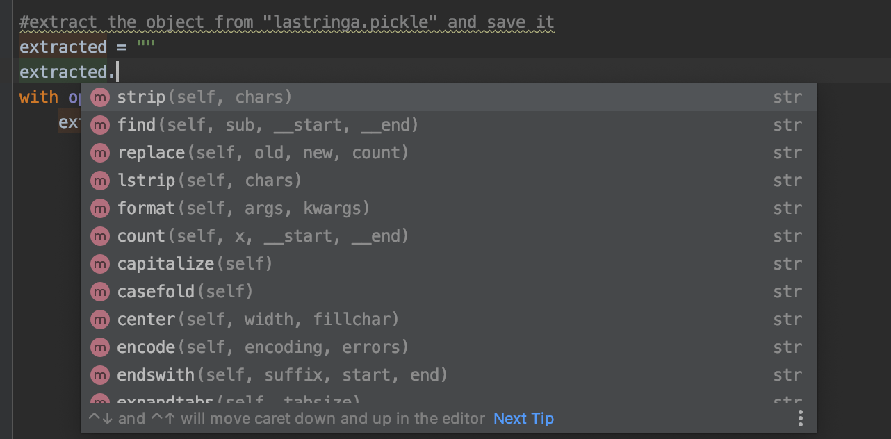 Python pickle No code suggestion after extracting string object from