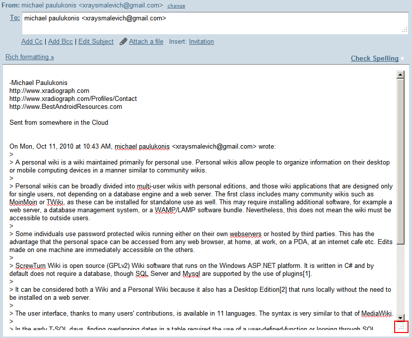 Gmail Is it possible to change the size of the reply