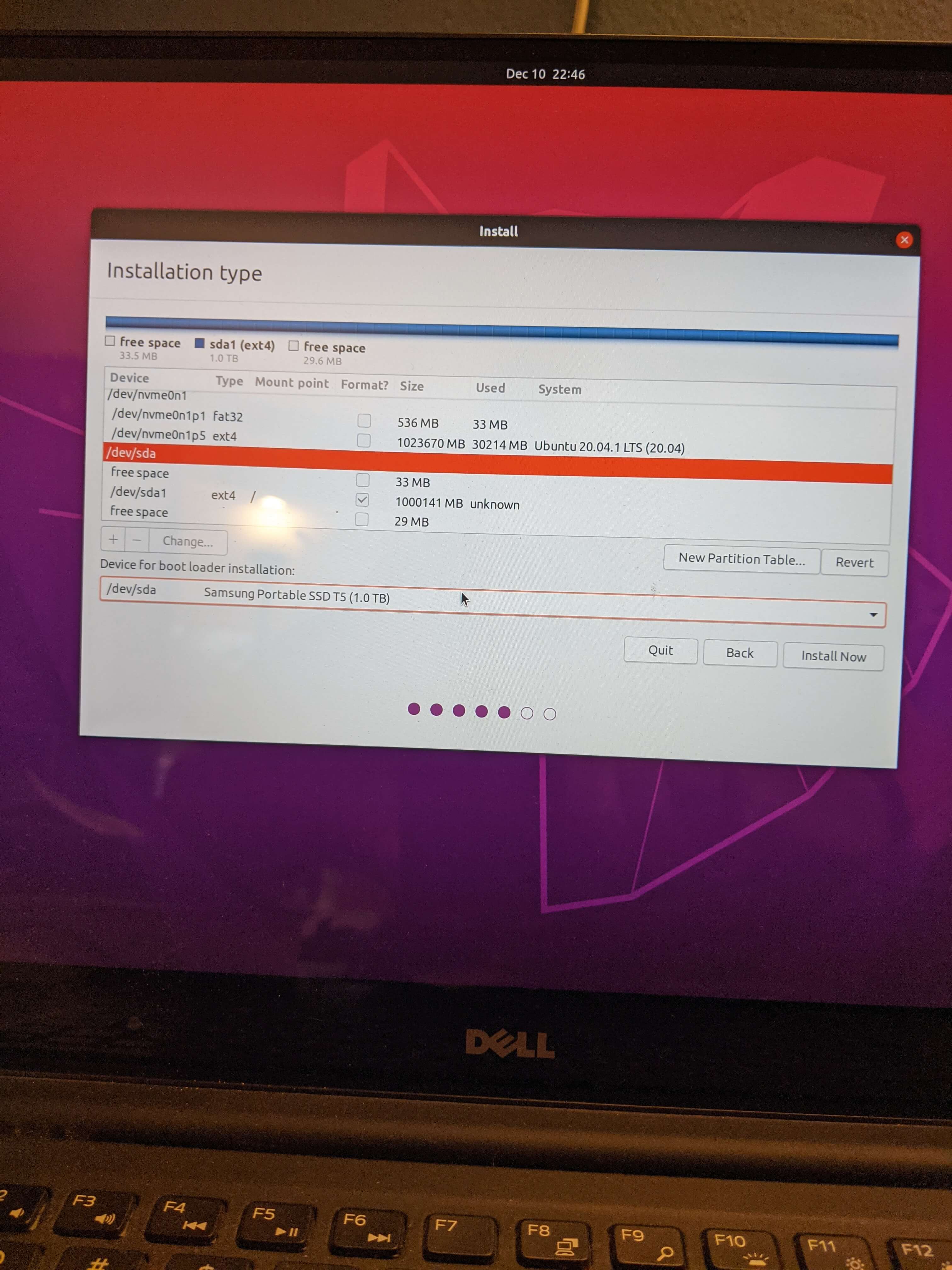 system installation Installing Ubuntu 20.04 on external ssd gives