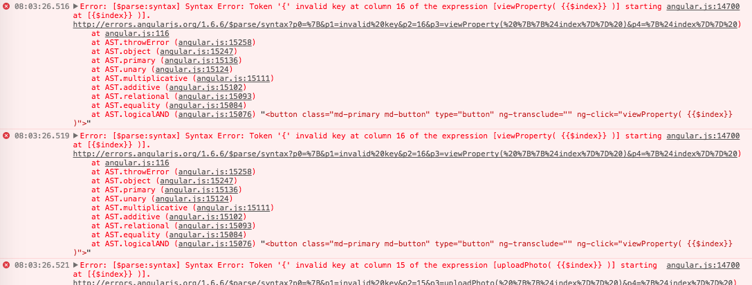 javascript AngularJS ngrepeat body does not substitute index in md