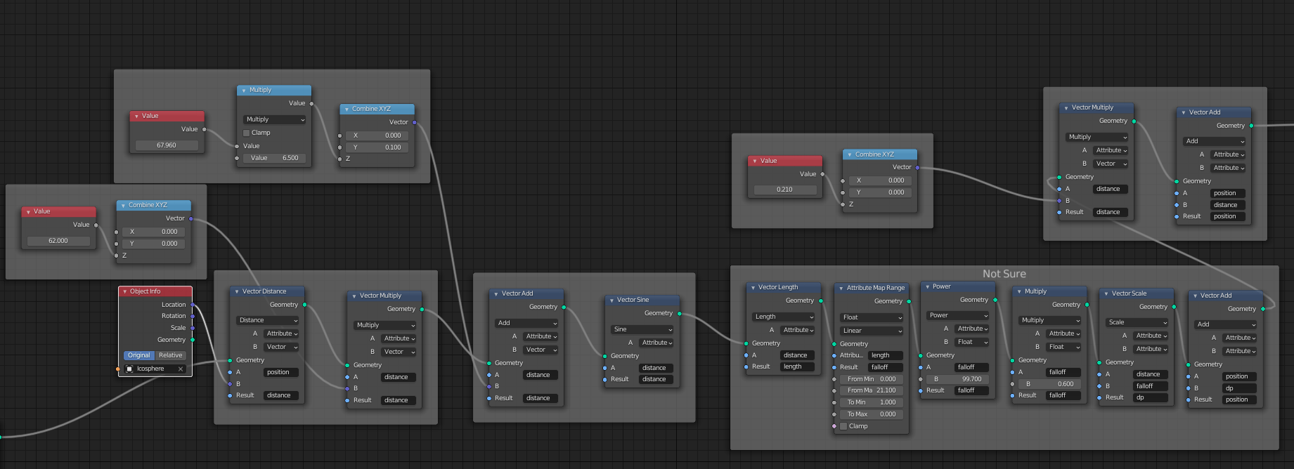 modifiers Sinusoidal damping from distance object (Wave function