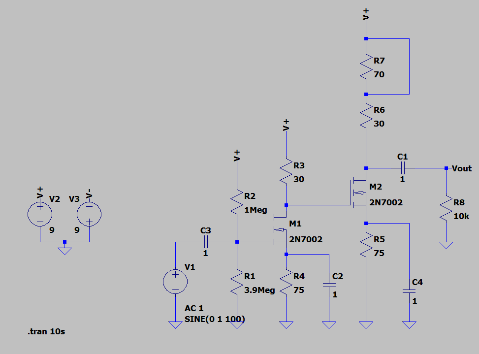 Vout NMOS CS amplifier LTspice simulation Electrical Engineering
