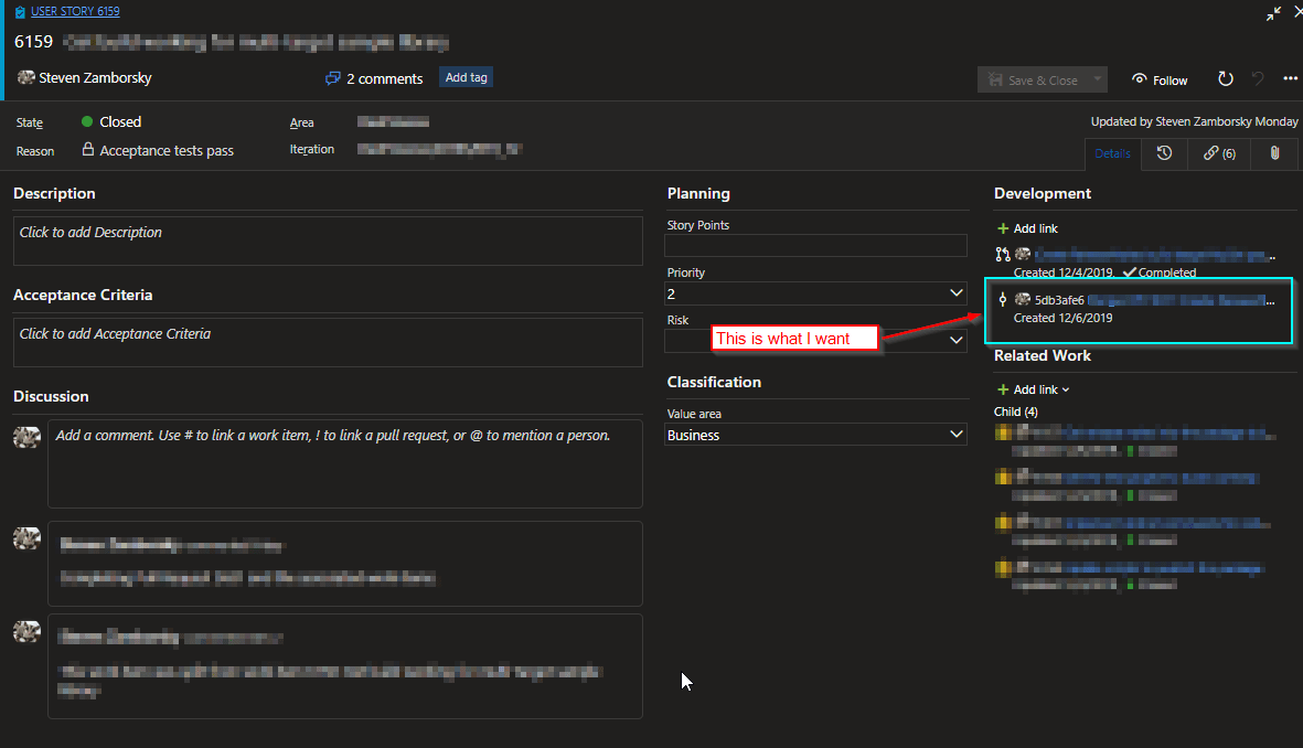 git Azure DevOps get commits linked to a work item via the REST API