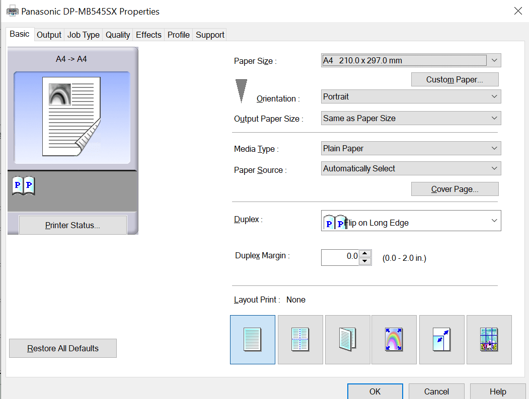 office365 Margin error or Gutter error while multiple page Printing