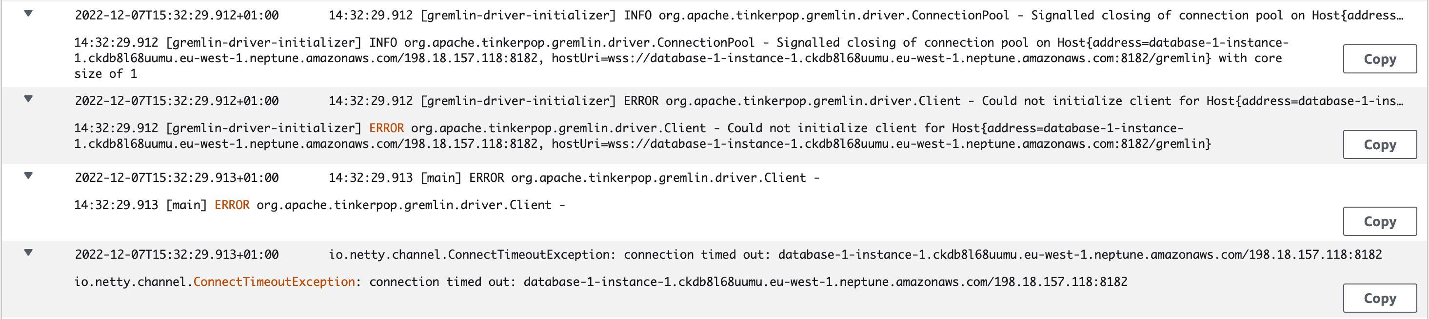 aws lambda Connection pool keeps closing in Neptune Stack Overflow