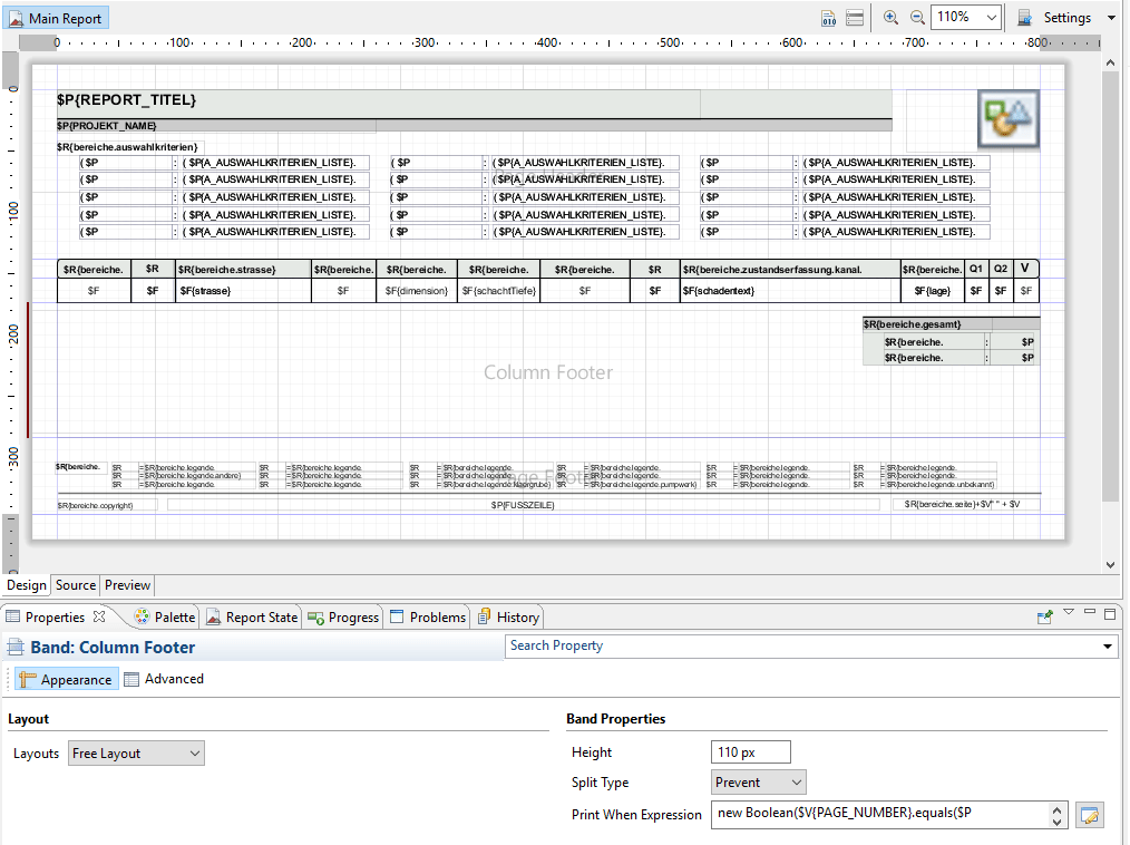 jasper reports Column footer band takes up height although not